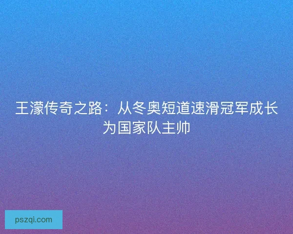 王濛传奇之路：从冬奥短道速滑冠军成长为国家队主帅