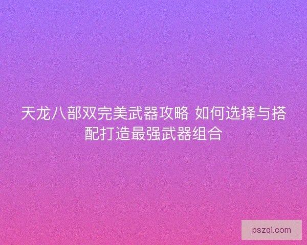 天龙八部双完美武器攻略 如何选择与搭配打造最强武器组合